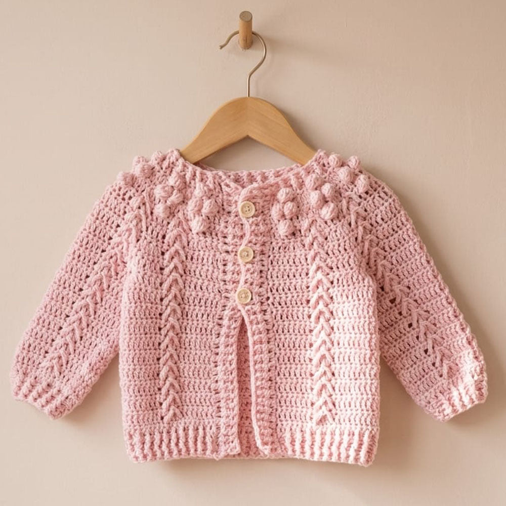 Chaleco Crochet Pom Pom Rosa Claro