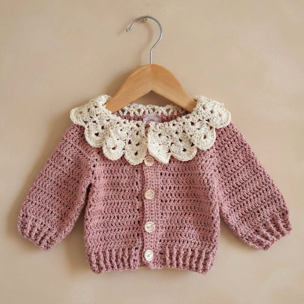 Chaleco Crochet Cuello Palo Rosa