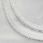 Borde de picot en tela blanca con puntadas decorativas